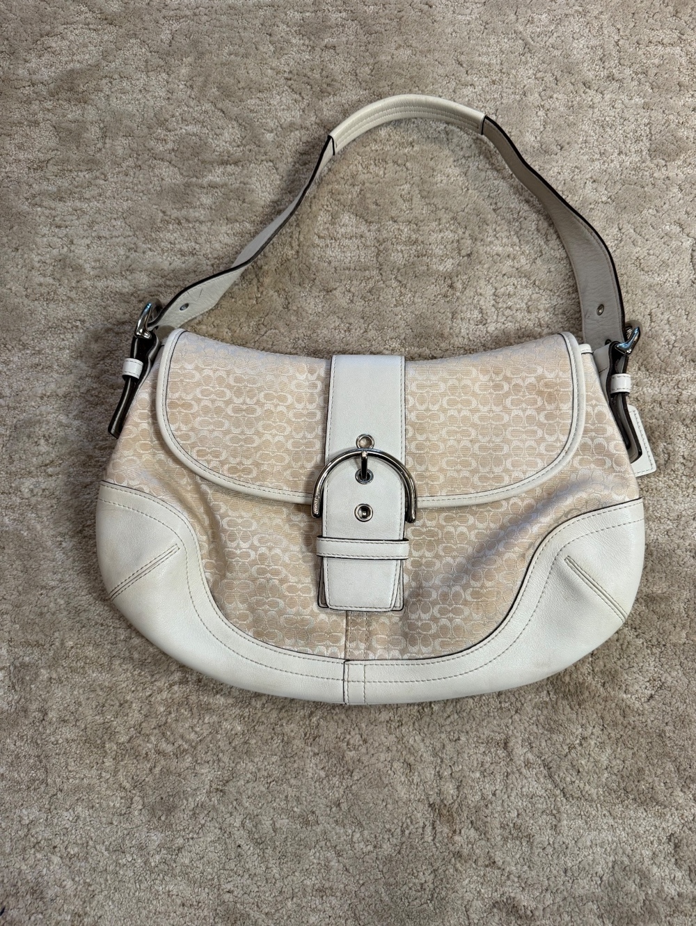 Vintage 2004 Coach Soho 6808 Signature Buckle Hobo Bag Cream White Y2K